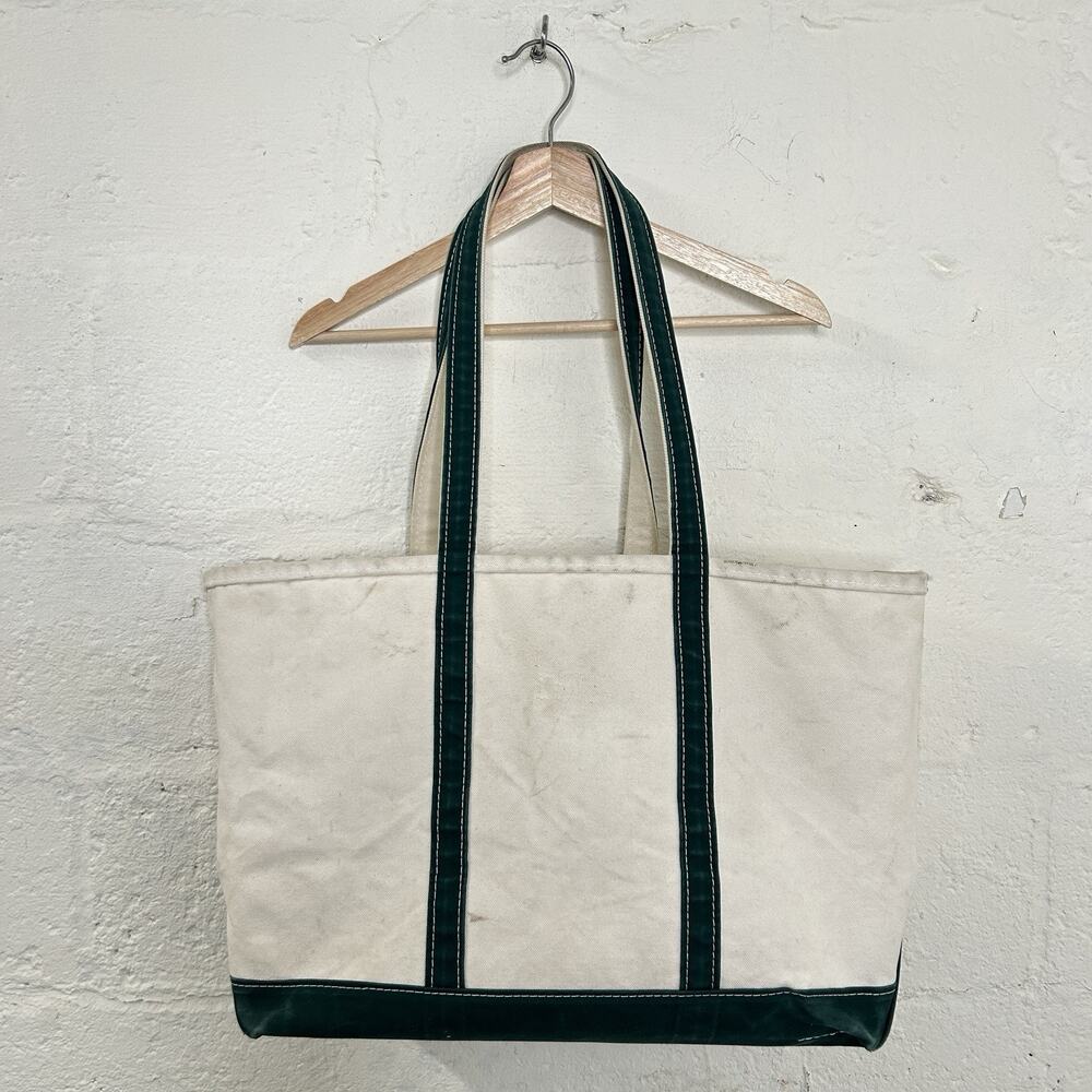 Vintage L.L. Bean Canvas Boat & Tote Bag Large “Green White”
